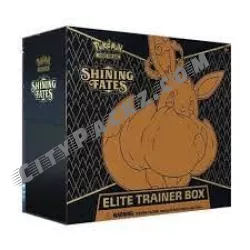 Pokémon TCG: Shining Fates Elite Trainer Box
Shiny Pokémon are so extraordinary that they’re almost never seen, and Trainers who catch them are considered quite lucky…and yet they can be yours in the Pokémon TCG: Shining Fates expansion! More than 100 Shiny Pokémon appear on beautiful etched cards—alongside more than 30 Pokémon V and Pokémon VMAX, including the spectacular Shiny Charizard in its Gigantamax form! Seize your destiny and expand your collection with the Shining Fates expansion!

The Pokémon TCG: Shining Fates Elite Trainer Box includes:

-10 Pokémon TCG: Shining Fates booster packs, each containing 10 cards and 1 basic Energy
-1 foil promo card featuring Eevee VMAX
-65 card sleeves featuring Gigantamax Eevee
-45 Pokémon TCG Energy cards
-A player’s guide to the Shining Fates expansion
-A Pokémon TCG rulebook
-6 damage-counter dice
-1 competition-legal coin-flip die
-2 acrylic condition markers
-A box to hold everything, with 4 dividers to keep it organized
-A code card for the Pokémon Trading Card Game Online

More Details:

-Item Dimensions: 7.4 x 3.4 x 6.5 IN
-Country Of Origin: Printed in the USA. Card Sleeves, Dice, and Condition Markers made in China.
-Materials: Paper / acrylic / polyresin / polypropylene
-Recommended Age: 6  Years
-Item Weight: 1.7 LB